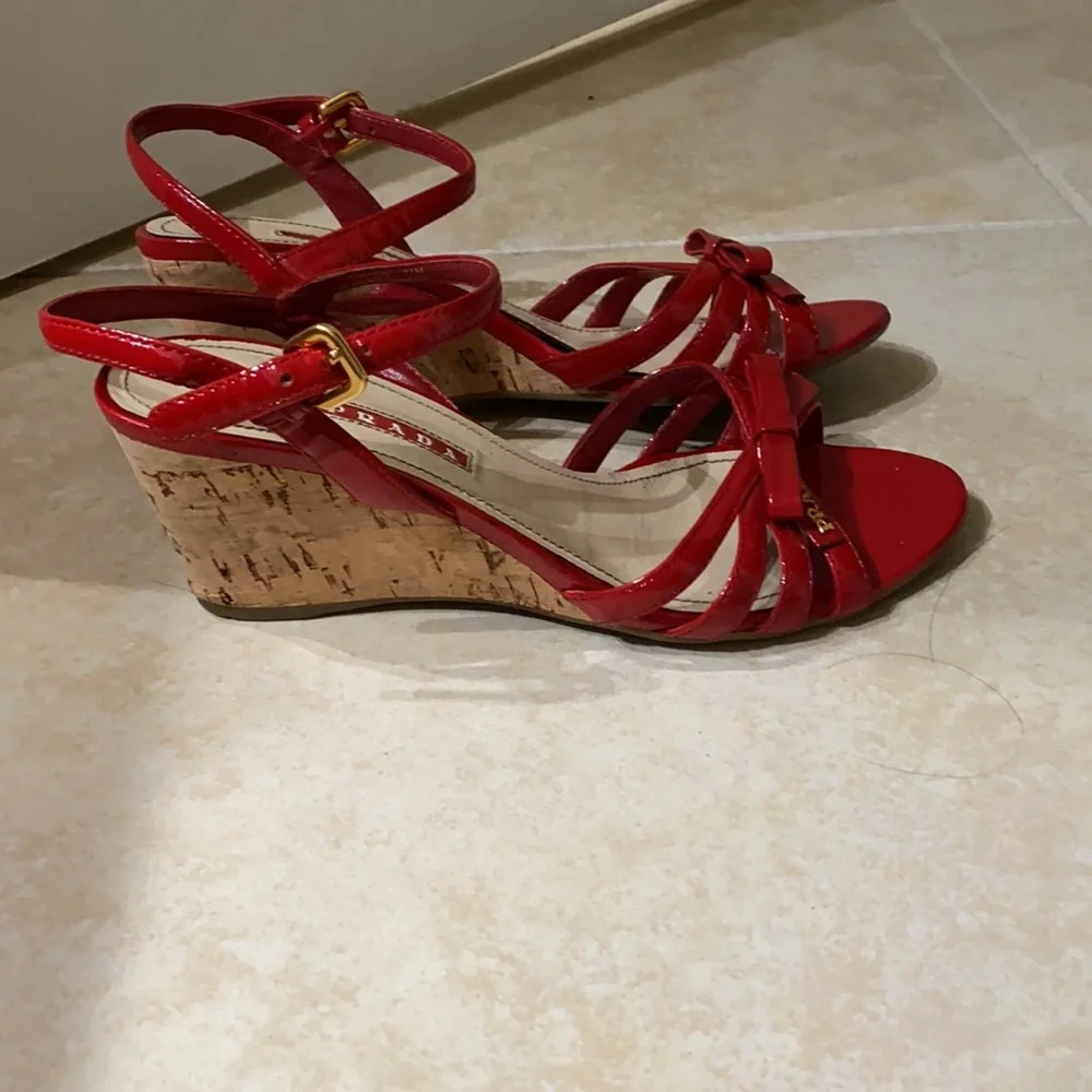 Prada Red Patent Leather Strappy Slingback Sandals - Picture 3 of 3